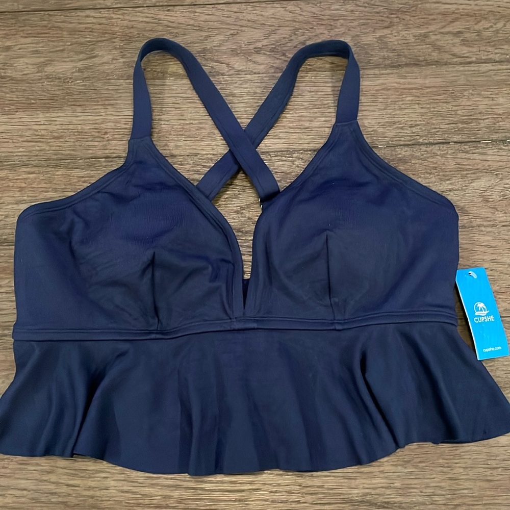CUPSHE Women’s Tankini Swimsuit Top NEW Navy